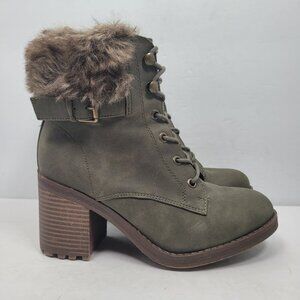 SM New York Women's Olive Green Lace-Up Ankle Boots 83301919 US Size 6M
